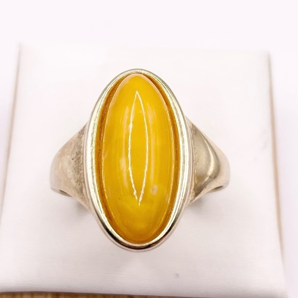 Size 9 Egg Yolk Amber 18K gold over sterling ring